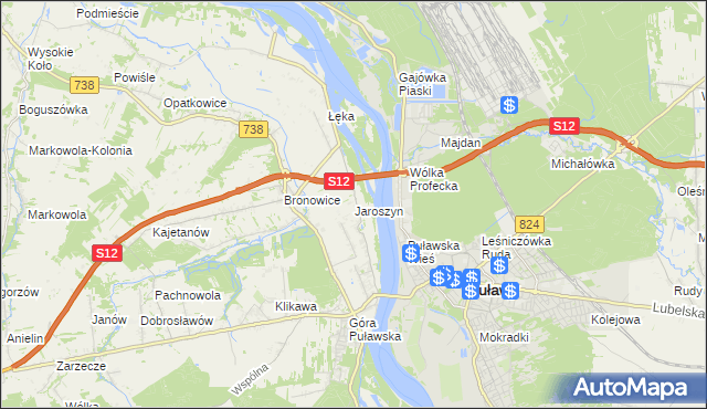 mapa Jaroszyn gmina Puławy, Jaroszyn gmina Puławy na mapie Targeo