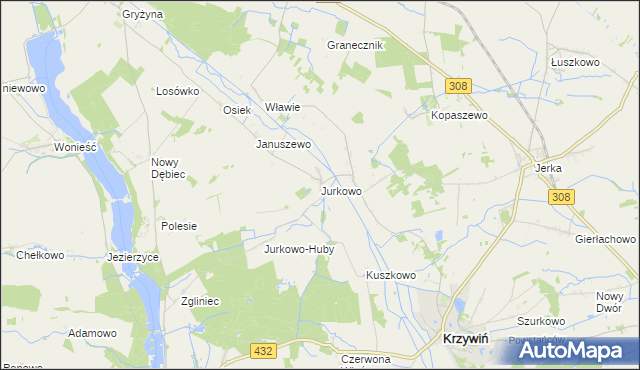 mapa Jurkowo gmina Krzywiń, Jurkowo gmina Krzywiń na mapie Targeo