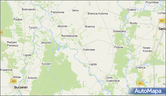 mapa Kalinowa gmina Zapolice, Kalinowa gmina Zapolice na mapie Targeo