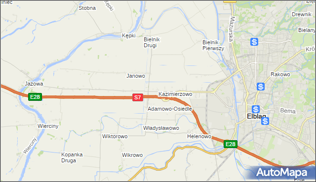 mapa Kazimierzowo gmina Elbląg, Kazimierzowo gmina Elbląg na mapie Targeo