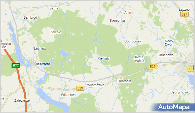 mapa Kiełkuty, Kiełkuty na mapie Targeo