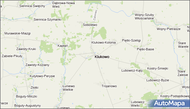 mapa Klukowo powiat wysokomazowiecki, Klukowo powiat wysokomazowiecki na mapie Targeo