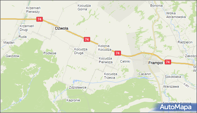 mapa Kocudza Pierwsza, Kocudza Pierwsza na mapie Targeo