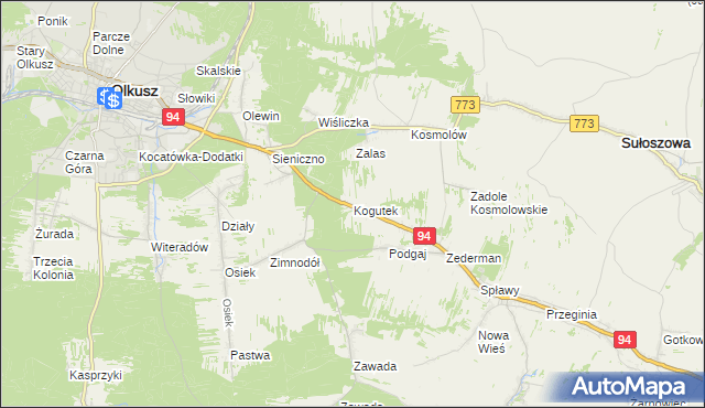 mapa Kogutek gmina Olkusz, Kogutek gmina Olkusz na mapie Targeo