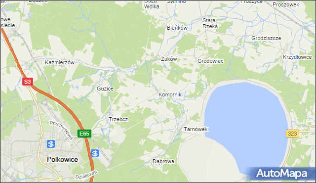 mapa Komorniki gmina Polkowice, Komorniki gmina Polkowice na mapie Targeo