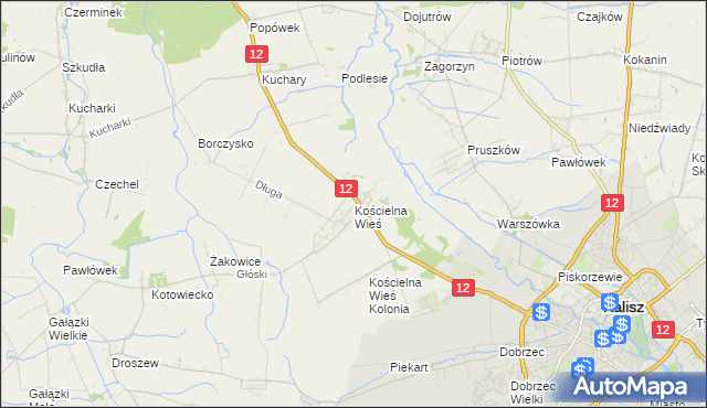 mapa Kościelna Wieś gmina Gołuchów, Kościelna Wieś gmina Gołuchów na mapie Targeo