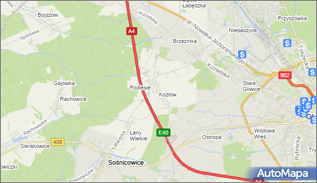 mapa Kozłów gmina Sośnicowice, Kozłów gmina Sośnicowice na mapie Targeo