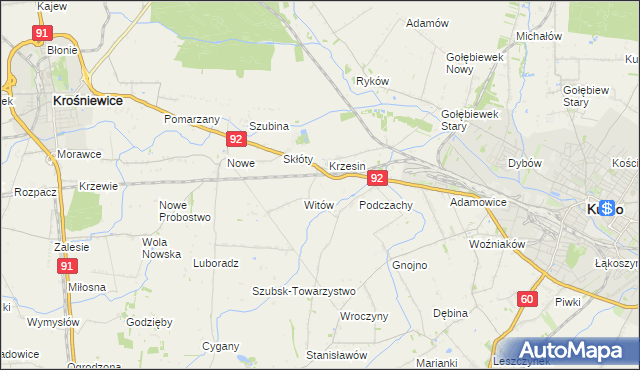 mapa Krzesin-Parcela, Krzesin-Parcela na mapie Targeo