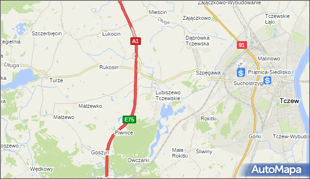 mapa Lubiszewo Tczewskie, Lubiszewo Tczewskie na mapie Targeo