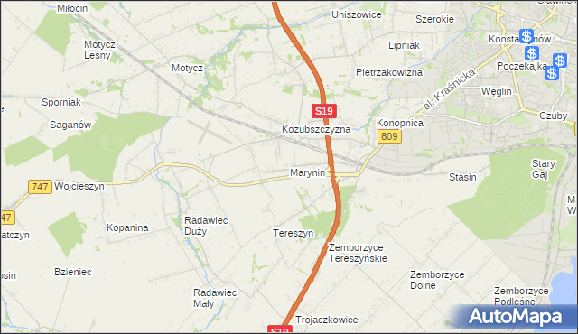 mapa Marynin gmina Konopnica, Marynin gmina Konopnica na mapie Targeo