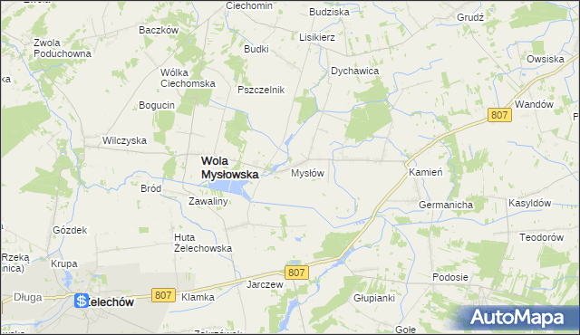mapa Mysłów gmina Wola Mysłowska, Mysłów gmina Wola Mysłowska na mapie Targeo