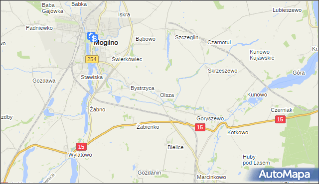mapa Olsza gmina Mogilno, Olsza gmina Mogilno na mapie Targeo