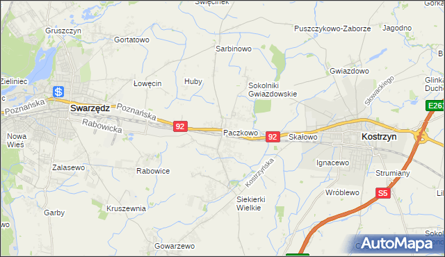 mapa Paczkowo gmina Swarzędz, Paczkowo gmina Swarzędz na mapie Targeo