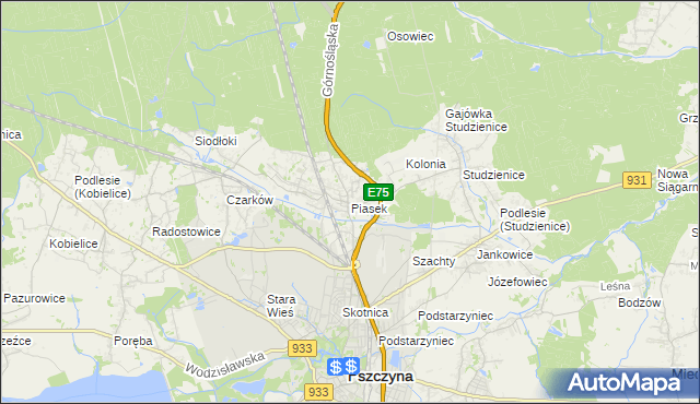 mapa Piasek gmina Pszczyna, Piasek gmina Pszczyna na mapie Targeo