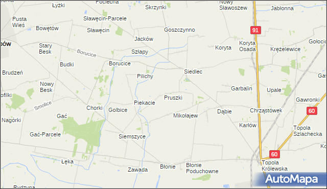 mapa Pruszki gmina Łęczyca, Pruszki gmina Łęczyca na mapie Targeo