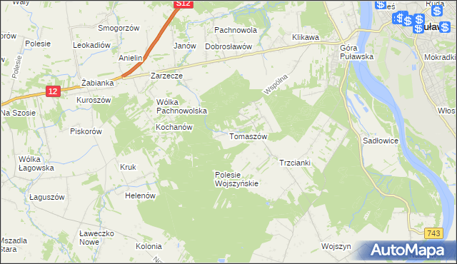 mapa Tomaszów gmina Puławy, Tomaszów gmina Puławy na mapie Targeo