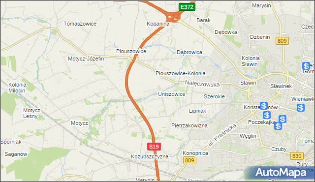 mapa Uniszowice, Uniszowice na mapie Targeo