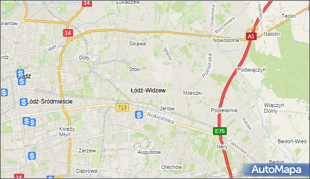 mapa Widzew, Widzew na mapie Targeo