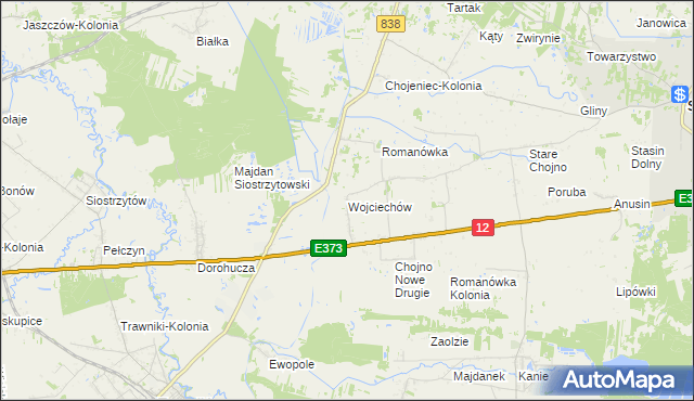 mapa Wojciechów gmina Siedliszcze, Wojciechów gmina Siedliszcze na mapie Targeo
