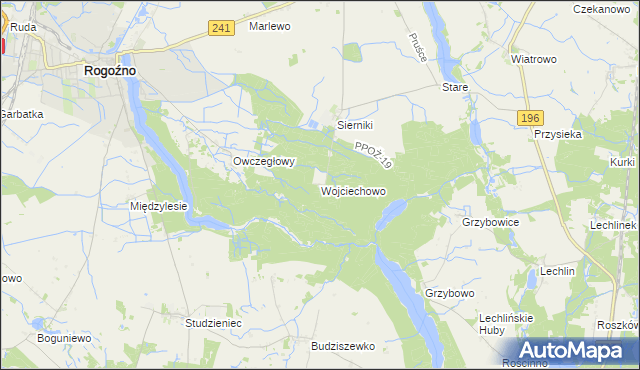 mapa Wojciechowo gmina Rogoźno, Wojciechowo gmina Rogoźno na mapie Targeo