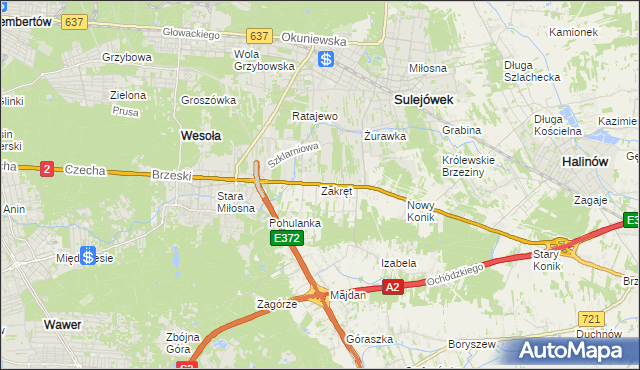 mapa Zakręt gmina Wiązowna, Zakręt gmina Wiązowna na mapie Targeo