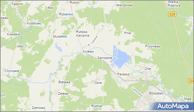 mapa Zamostne gmina Wejherowo, Zamostne gmina Wejherowo na mapie Targeo