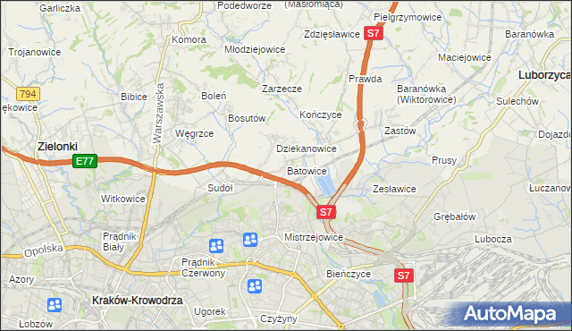mapa Batowice, Batowice na mapie Targeo