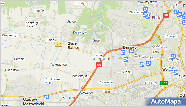 mapa Blizne Jasińskiego, Blizne Jasińskiego na mapie Targeo