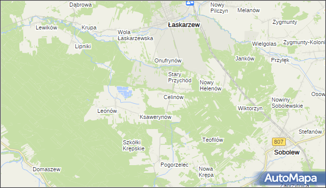 mapa Celinów gmina Łaskarzew, Celinów gmina Łaskarzew na mapie Targeo