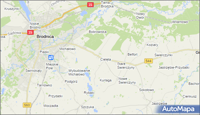 mapa Cielęta, Cielęta na mapie Targeo