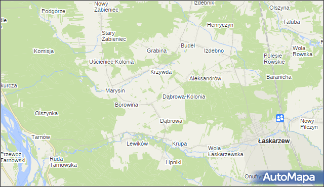 mapa Dąbrowa-Kolonia gmina Łaskarzew, Dąbrowa-Kolonia gmina Łaskarzew na mapie Targeo