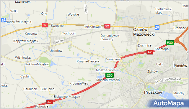 mapa Domaniewek gmina Brwinów, Domaniewek gmina Brwinów na mapie Targeo