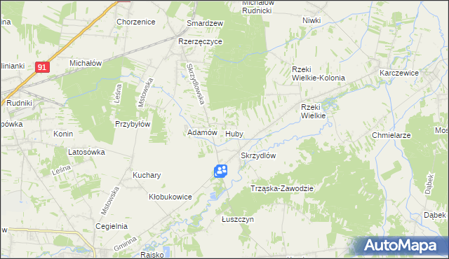 mapa Huby gmina Kłomnice, Huby gmina Kłomnice na mapie Targeo