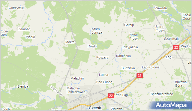 mapa Koszary gmina Czersk, Koszary gmina Czersk na mapie Targeo