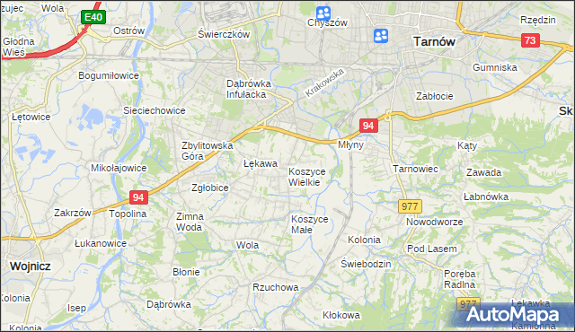 mapa Koszyce Wielkie, Koszyce Wielkie na mapie Targeo