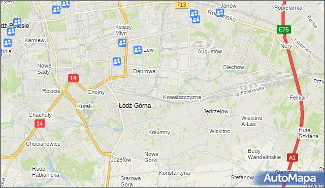 mapa Kowalszczyzna gmina Łódź, Kowalszczyzna gmina Łódź na mapie Targeo