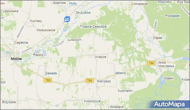 mapa Krasice gmina Mstów, Krasice gmina Mstów na mapie Targeo