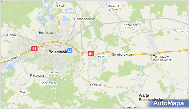 mapa Kruszyn gmina Bolesławiec, Kruszyn gmina Bolesławiec na mapie Targeo