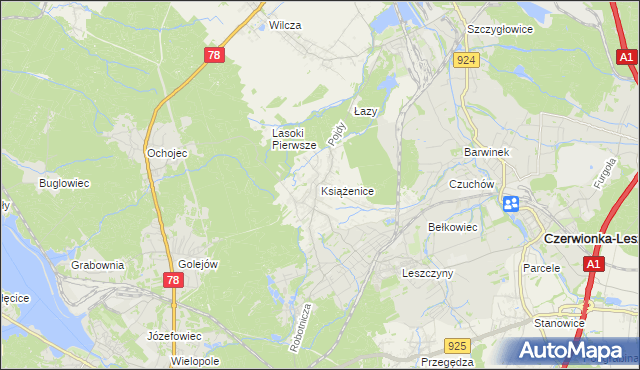 mapa Książenice gmina Czerwionka-Leszczyny, Książenice gmina Czerwionka-Leszczyny na mapie Targeo