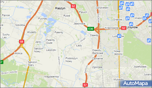 mapa Łady gmina Raszyn, Łady gmina Raszyn na mapie Targeo