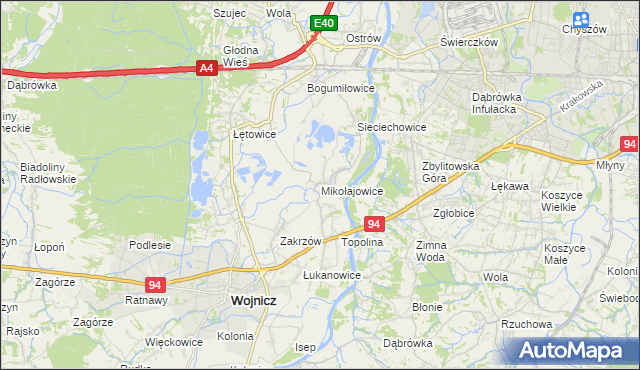 mapa Mikołajowice gmina Wierzchosławice, Mikołajowice gmina Wierzchosławice na mapie Targeo