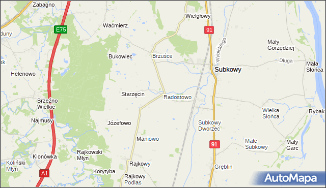 mapa Radostowo gmina Subkowy, Radostowo gmina Subkowy na mapie Targeo