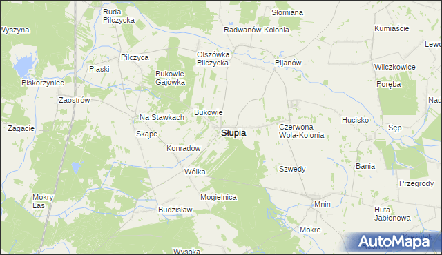 mapa Słupia gmina Słupia Konecka, Słupia gmina Słupia Konecka na mapie Targeo