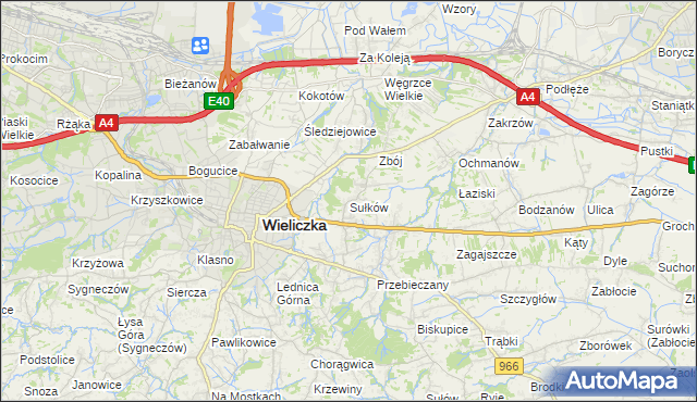 mapa Sułków gmina Wieliczka, Sułków gmina Wieliczka na mapie Targeo