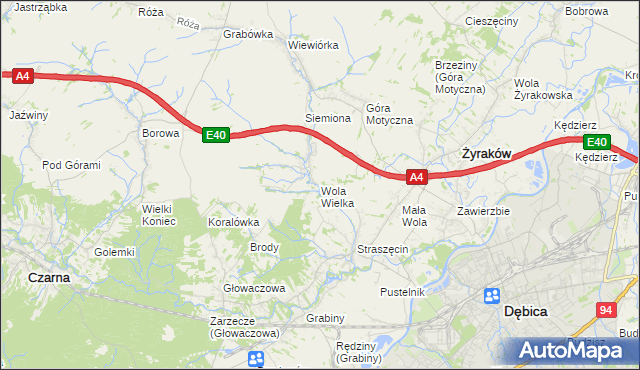 mapa Wola Wielka gmina Żyraków, Wola Wielka gmina Żyraków na mapie Targeo