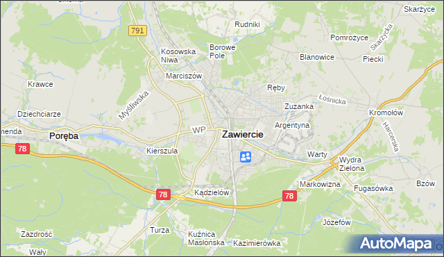 mapa Zawiercie, Zawiercie na mapie Targeo