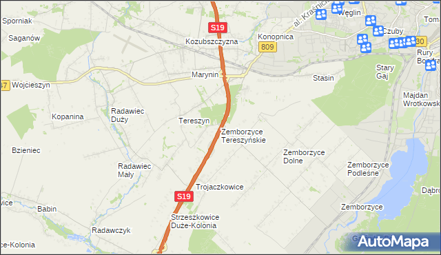 mapa Zemborzyce Tereszyńskie, Zemborzyce Tereszyńskie na mapie Targeo