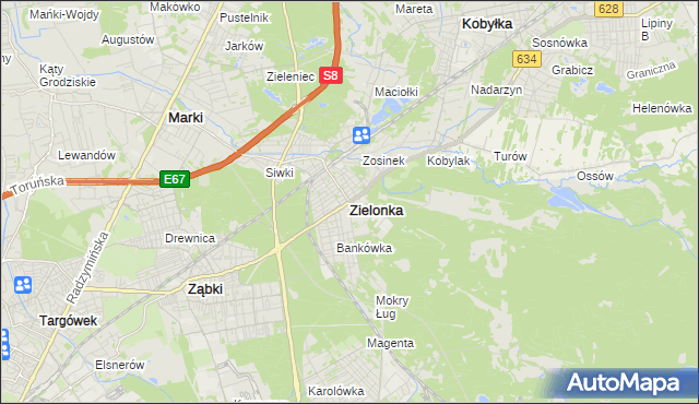 mapa Zielonka powiat wołomiński, Zielonka powiat wołomiński na mapie Targeo