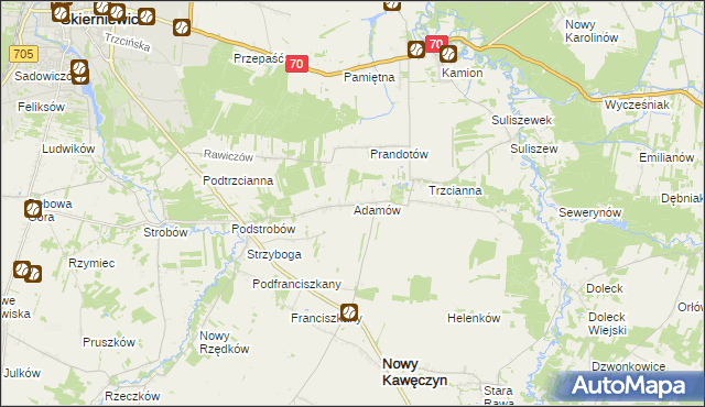 mapa Adamów gmina Nowy Kawęczyn, Adamów gmina Nowy Kawęczyn na mapie Targeo