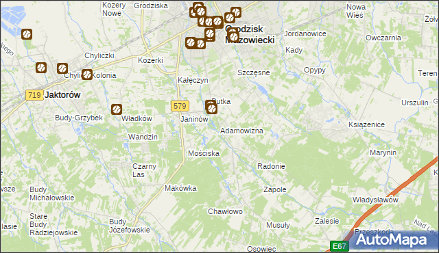 mapa Adamowizna gmina Grodzisk Mazowiecki, Adamowizna gmina Grodzisk Mazowiecki na mapie Targeo